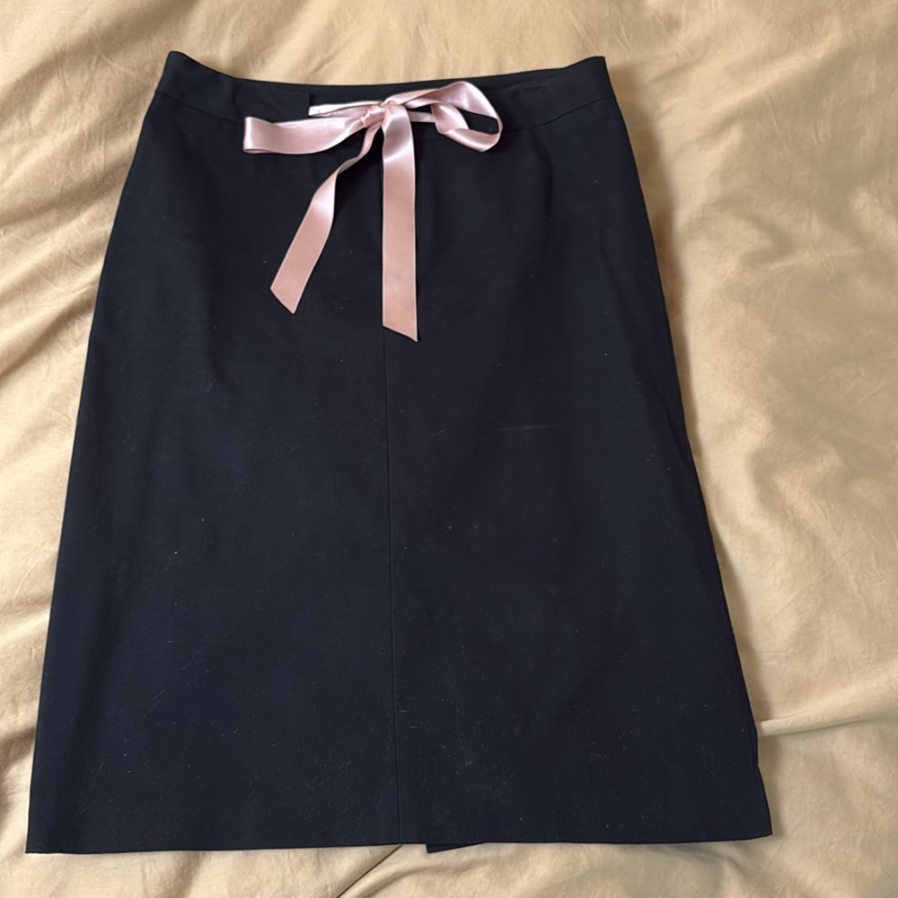 Chaiken Black Pencil Skirt with built-in Pink ribbon belting - Picture 2 of 10
